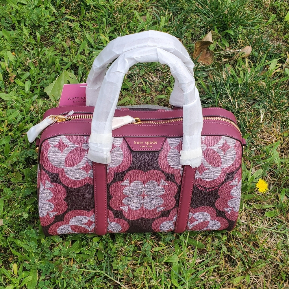NWT Kate Spade Spade Flower Monogram Coated Canvas Satchel Garnet Rose
